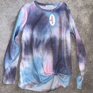 NWT women Tie Dye long sleeve shirt with cute tie front